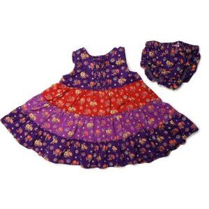 Girls 0-6M Floral Tiered Dress & Bloomers Set purple red violet fall summer
